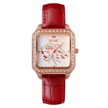 SKMEI 1768 bracelet en cuir montres à quartz marque dame montres diamant
